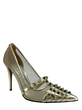 VALENTINO Rockstud Alcove Mesh and Leather Pumps Size 8.5