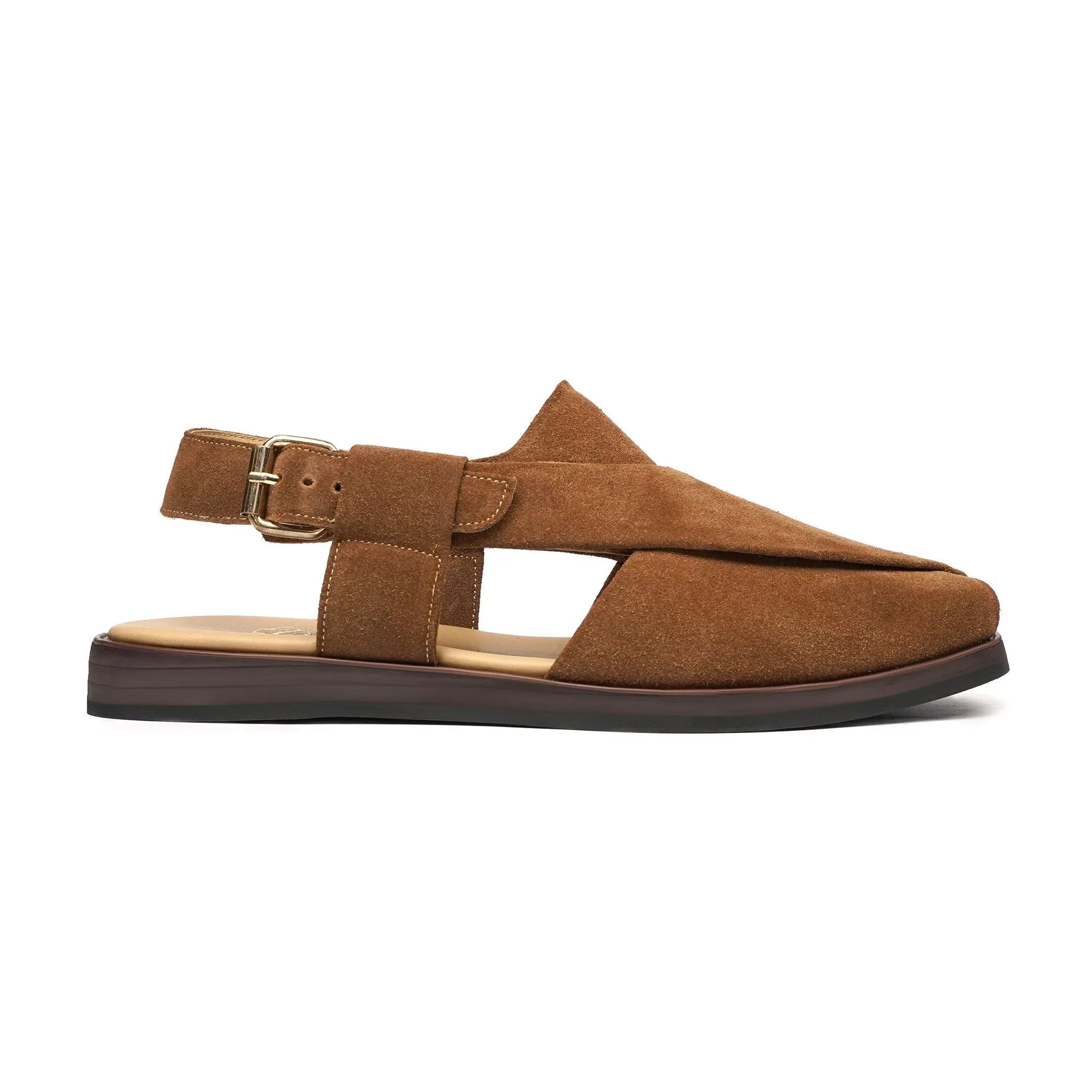 Wakana - Men's Camel Kid Suede Sandal