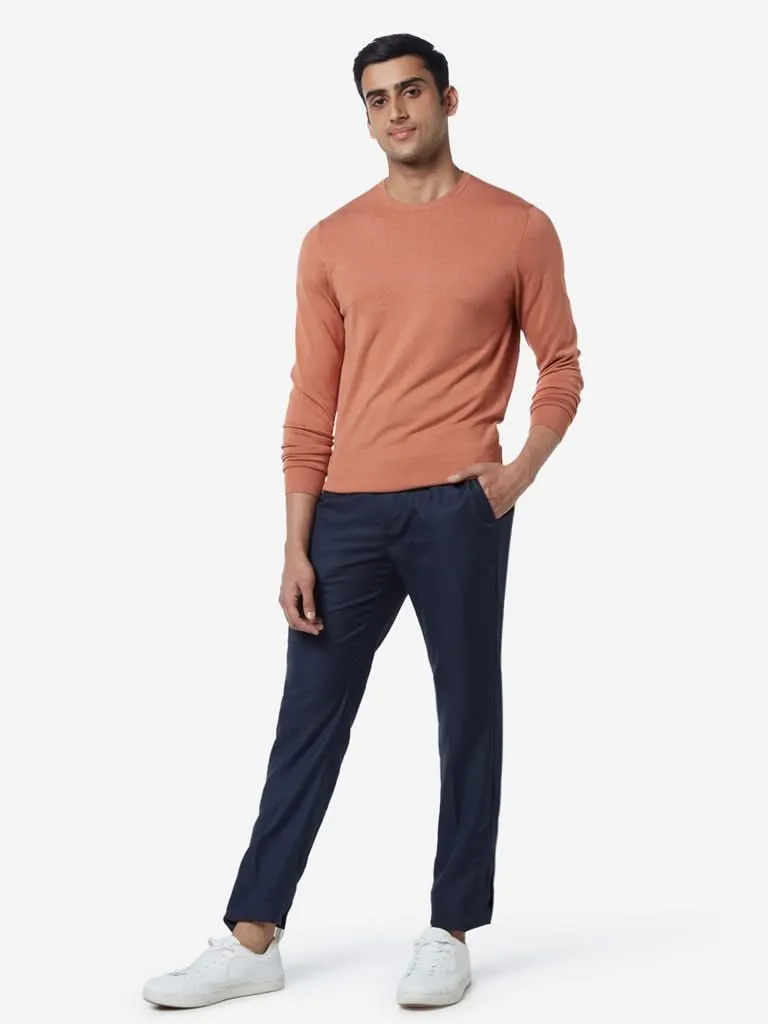 WES Formals Rust Slim-Fit Knitted Sweater