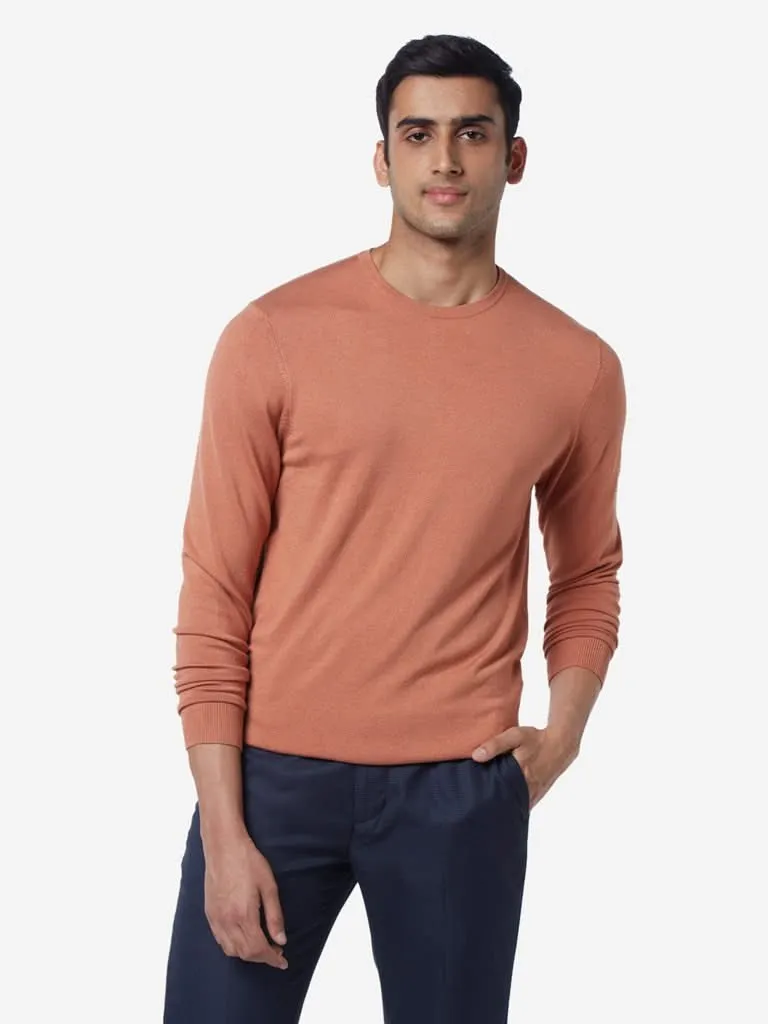 WES Formals Rust Slim-Fit Knitted Sweater