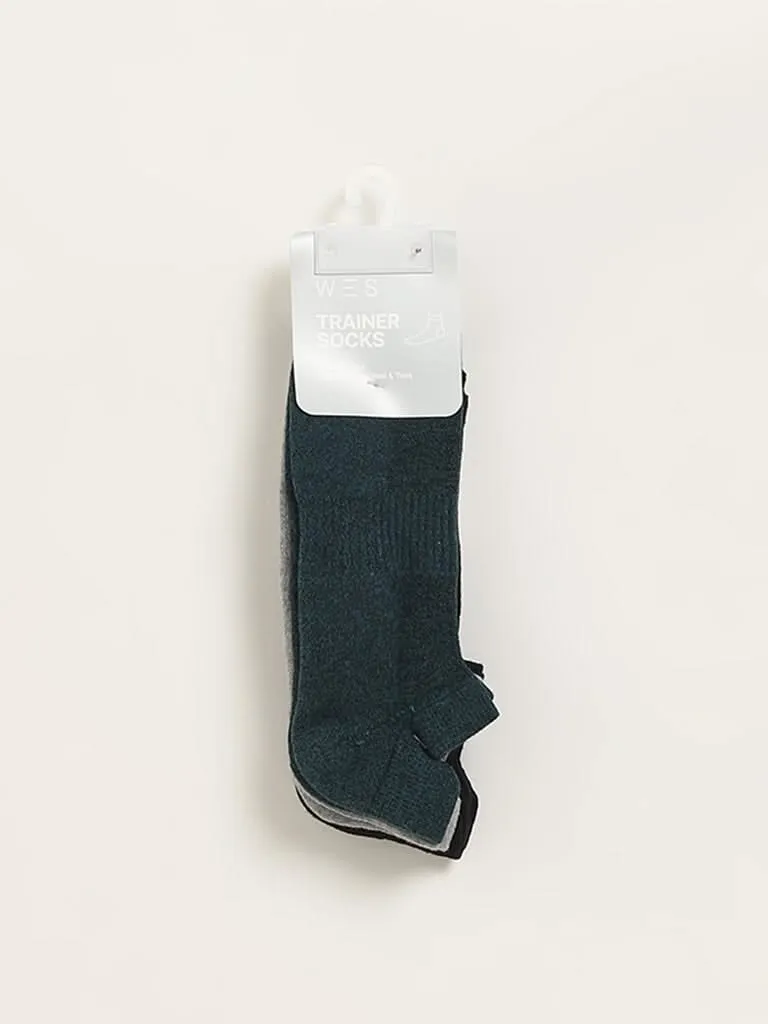 WES Lounge Multicolour Solid Cotton Blend Trainer Socks - Pack of 3