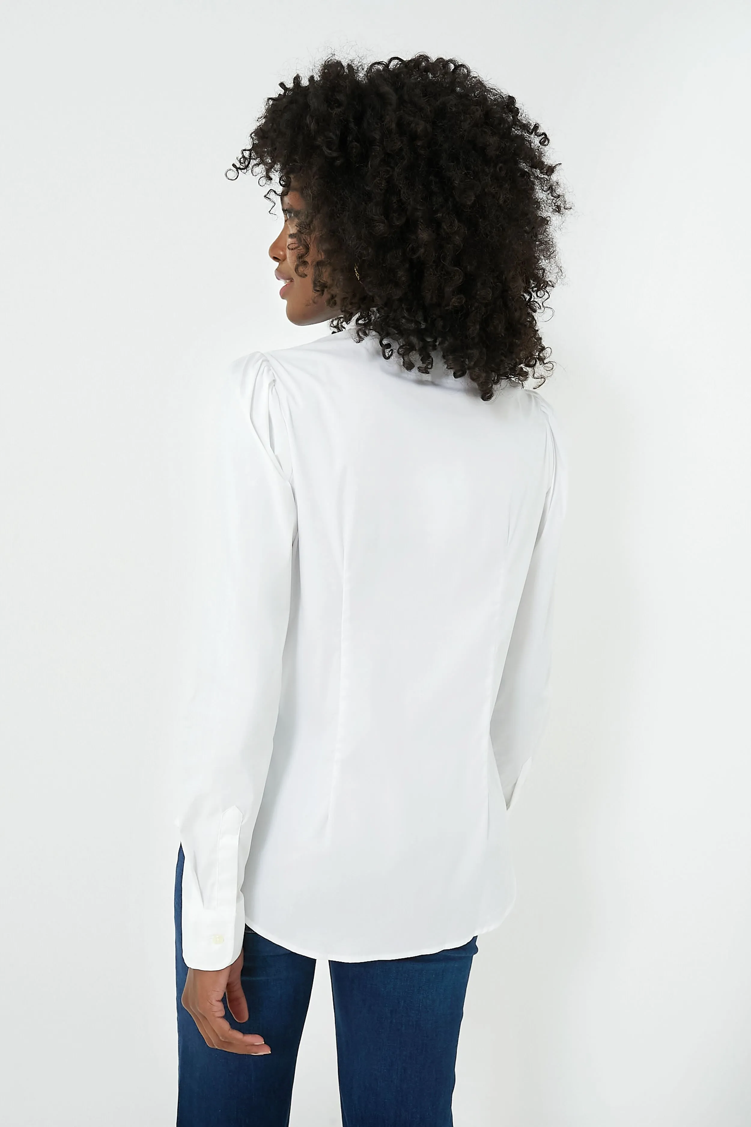 White Puffed Shoulder Shirt