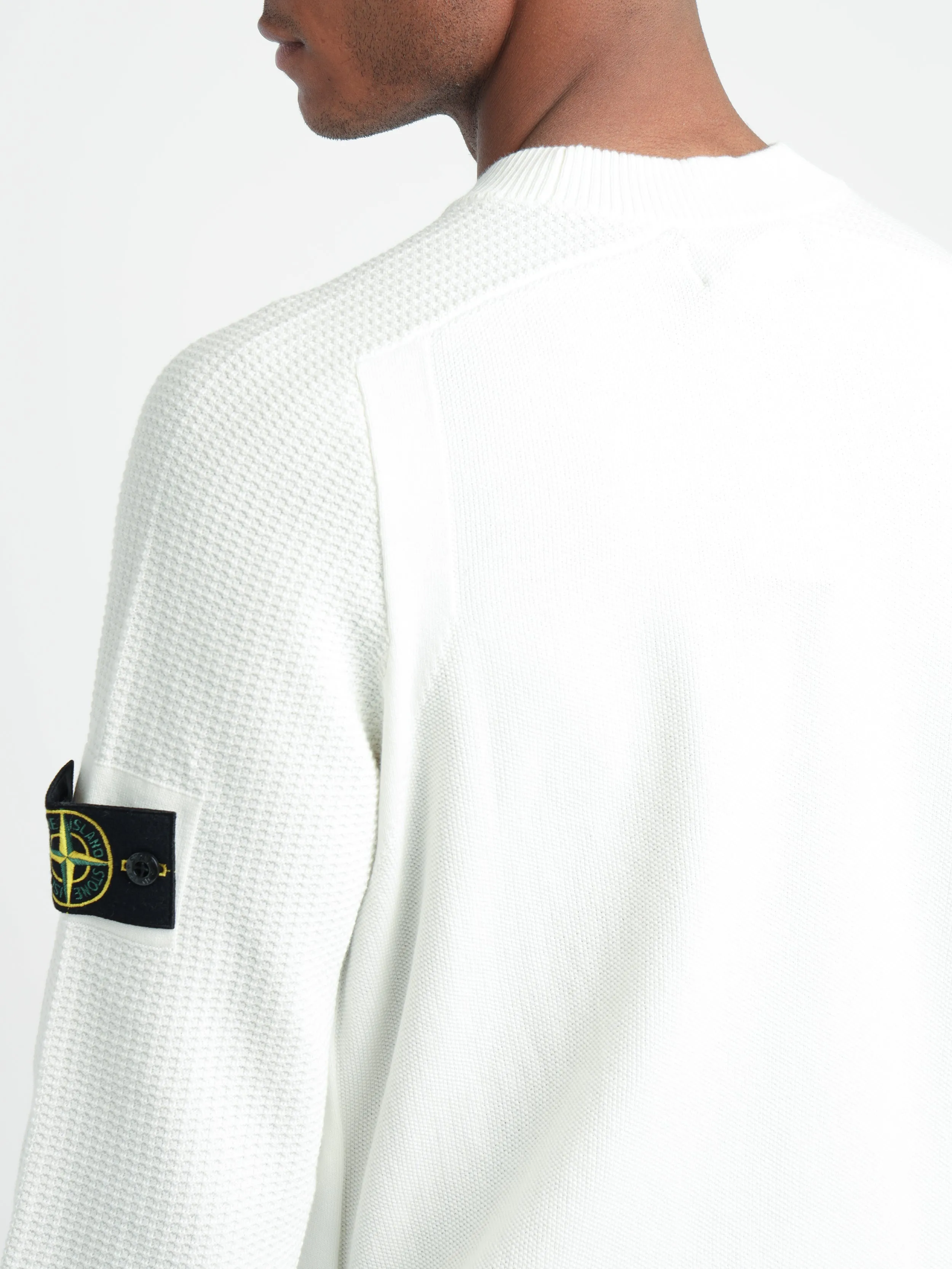 White Sleeve-Ribbed Crewneck Knit