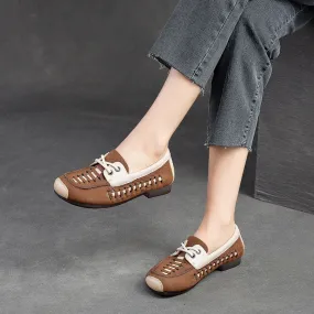 Women Hollow Breathable Leather Soft Flats