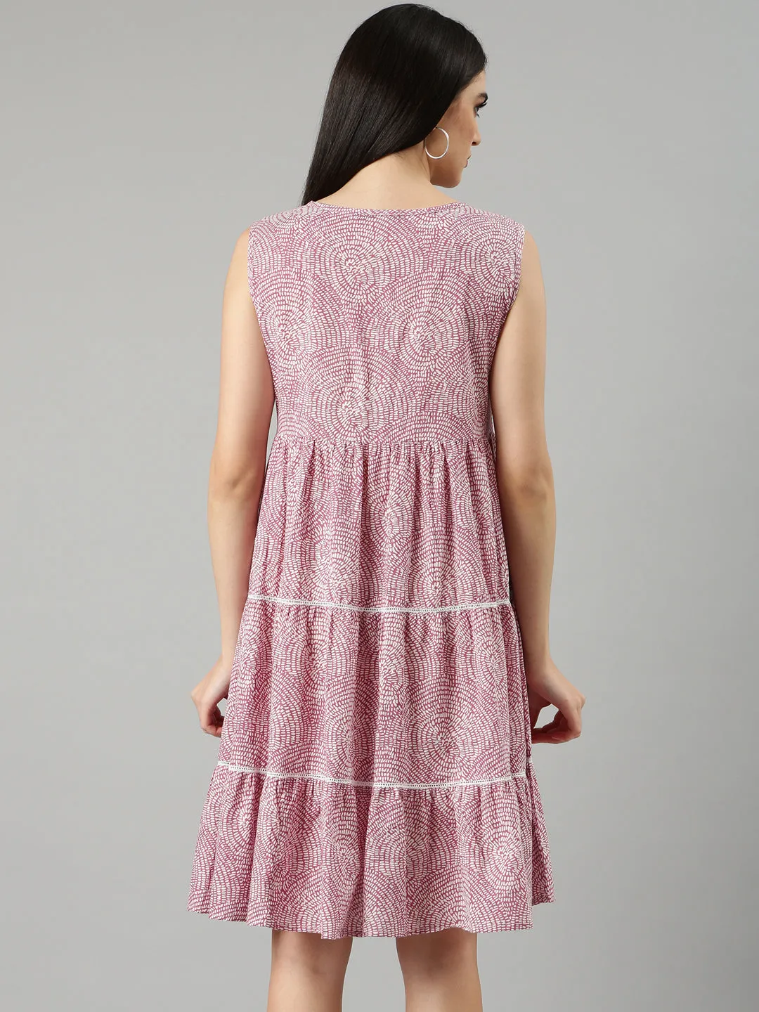 Women Mauve Printed Empire Dress