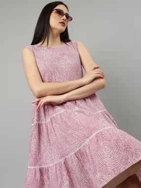 Women Mauve Printed Empire Dress