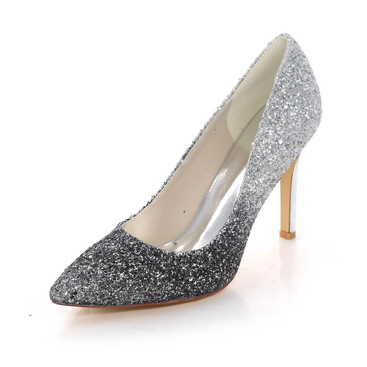 Women's Suede Stiletto Heel Pumps With Sequin Wedding Shoes Bridal Shoes