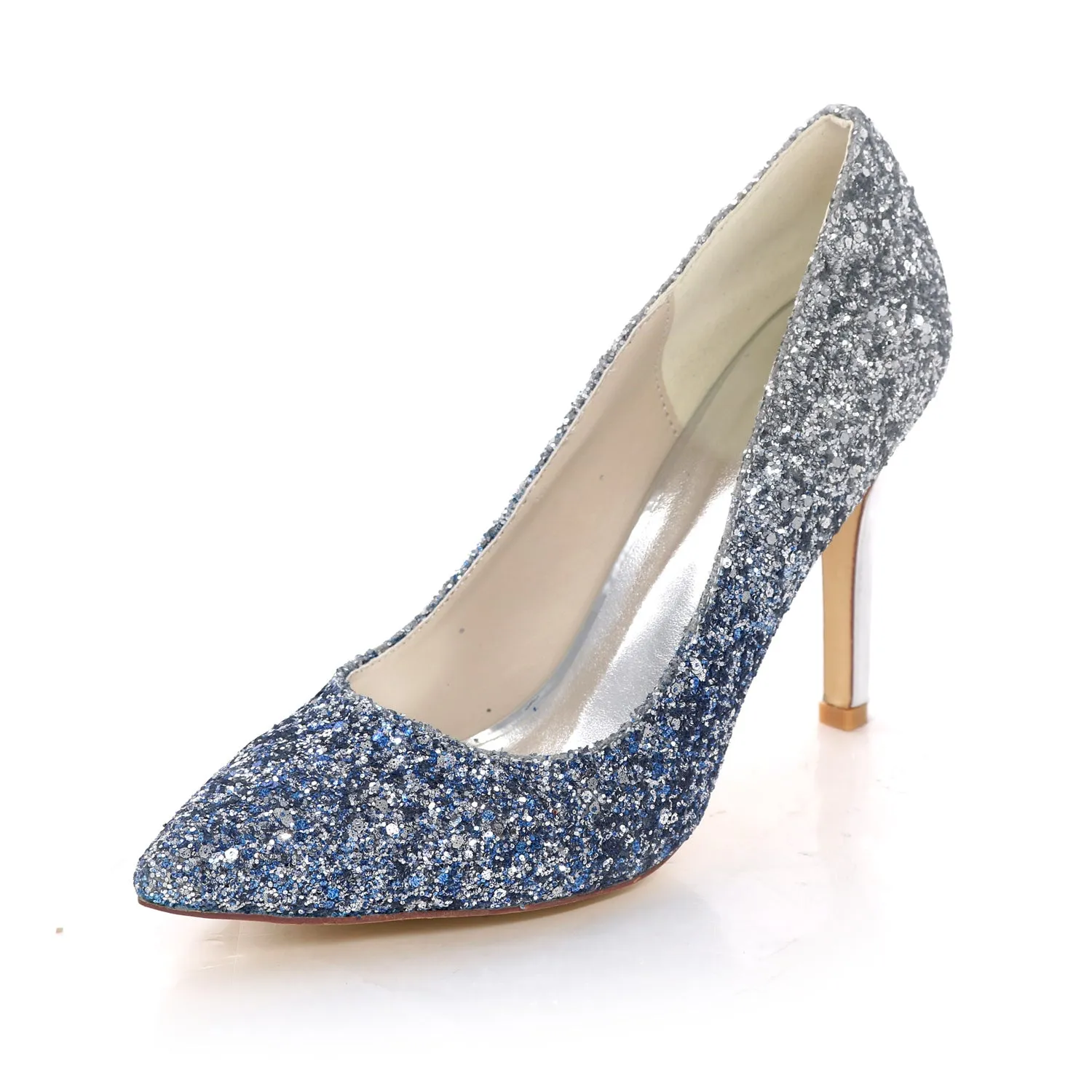 Women's Suede Stiletto Heel Pumps With Sequin Wedding Shoes Bridal Shoes